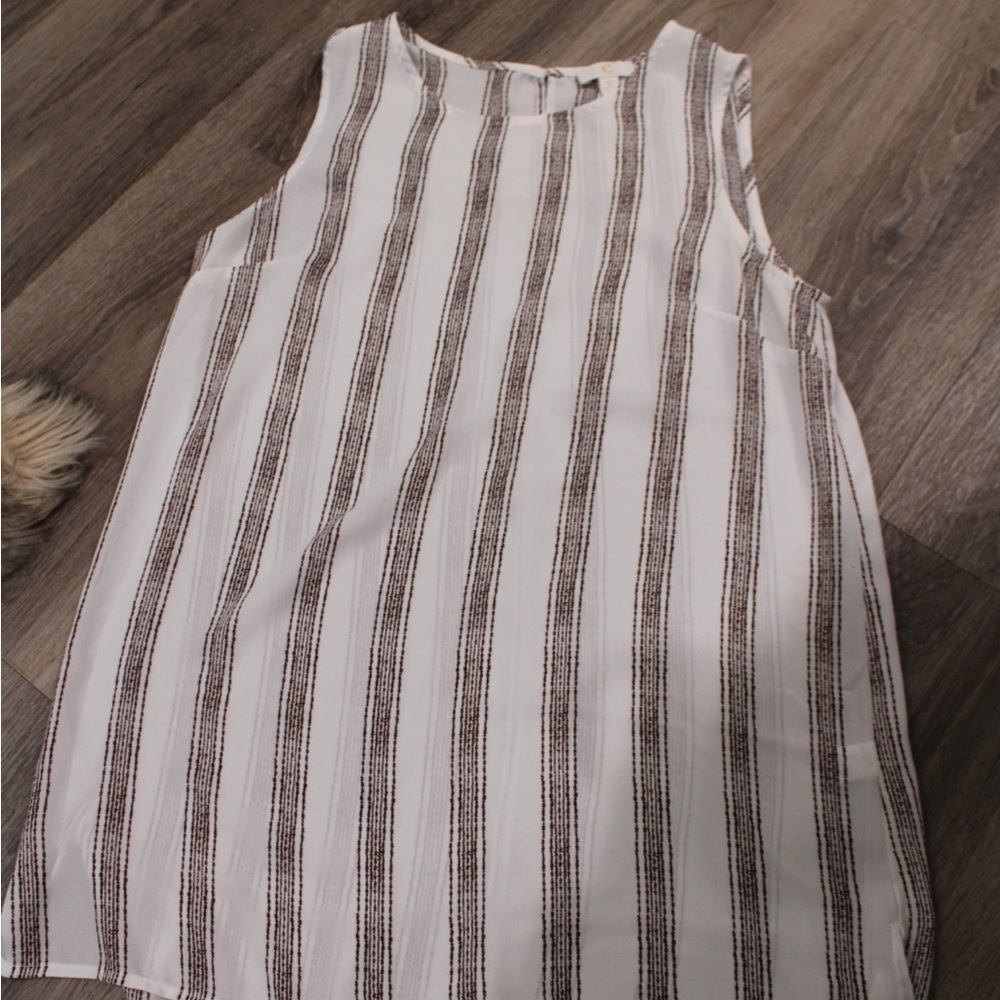Charming Charlie White and Brown Striped Tank Top